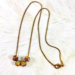 Vintage gold-tone 18" chain with 4 rhinestone glitter balls necklace